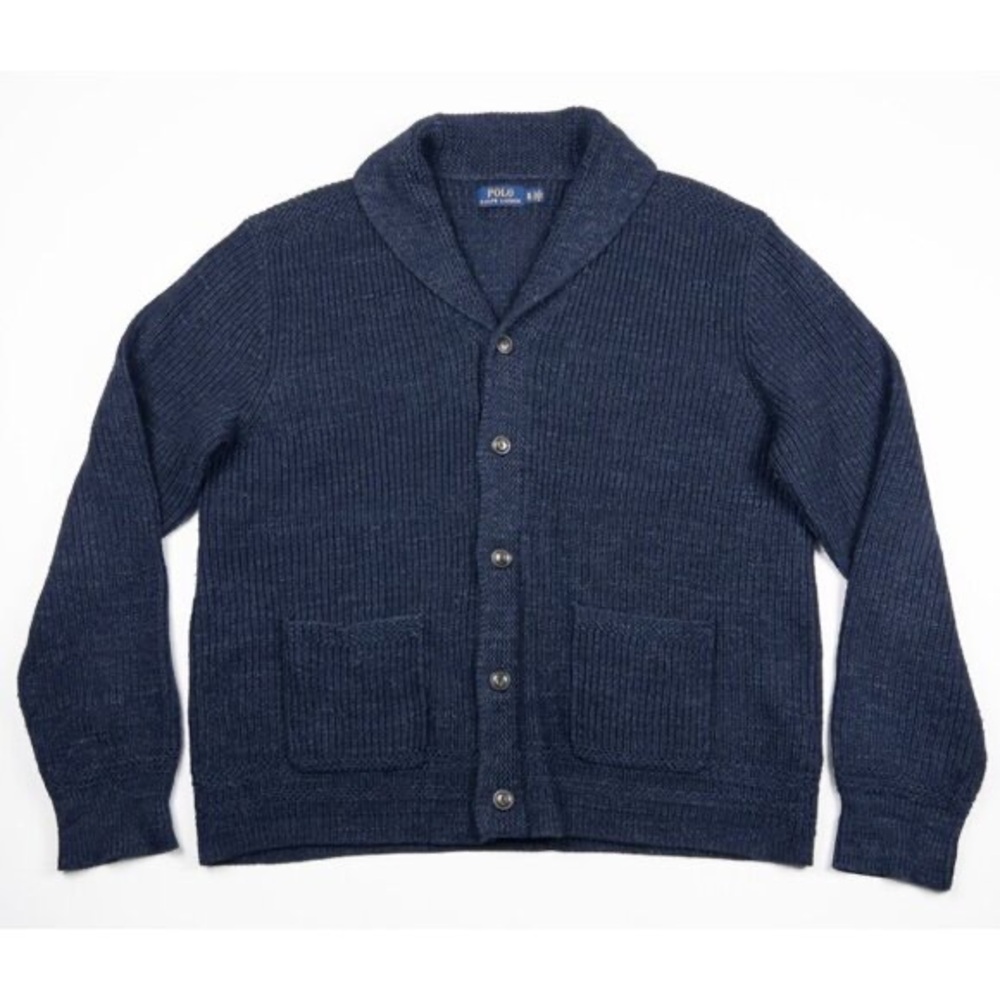 Polo Ralph Lauren Cardigan Sweater Men's XL Shawl Collar Navy Blue Knit
